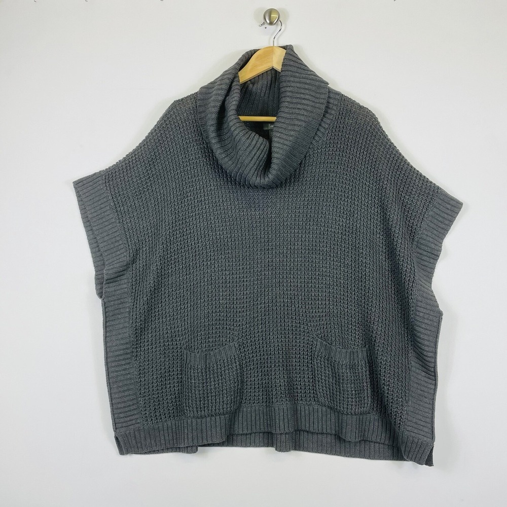 Neiman Marcus Cowl Neck Poncho Sweater Women Medium Taupe Knit Minimalist Luxury
